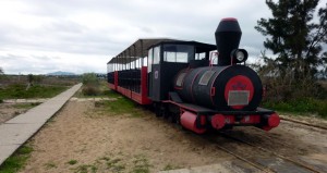 Praia do Barril: Strand an der Sand-Algarve, Tavira, Pedras del Rei, Bimmelbahn, Praia do Barril, Ilha de Tavira, Algarve, Portugal